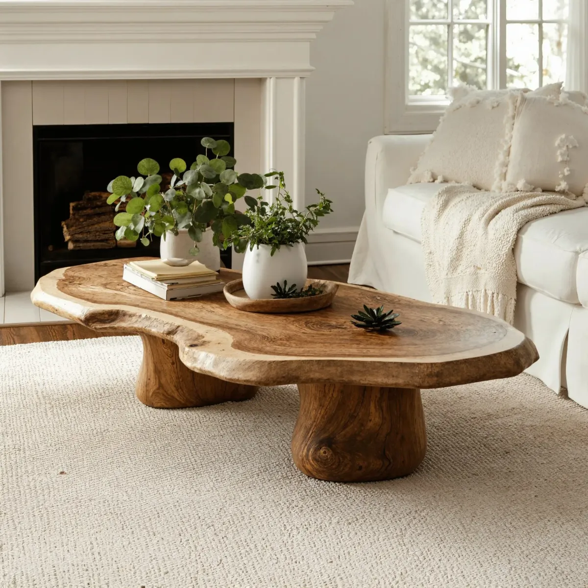 Modern Solid Wood Coffee Table Minimal Living Room