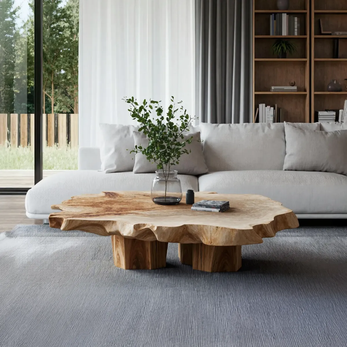Handcrafted Solid Wood Coffee Table Artistic Living Room