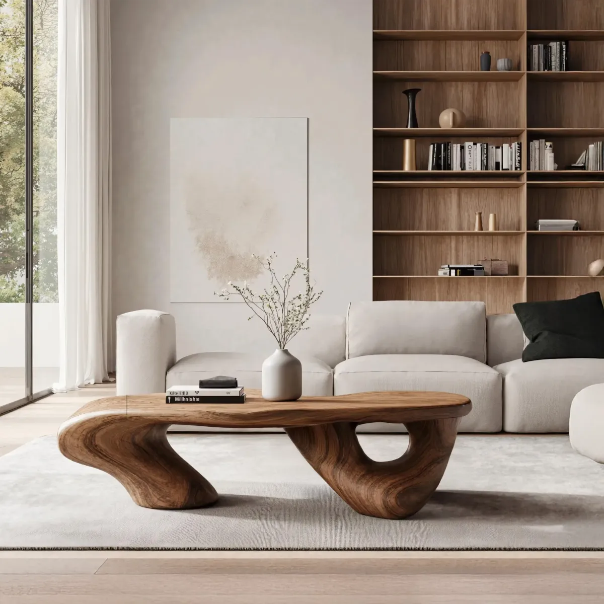 Low Solid Wood Coffee Table Functional Design