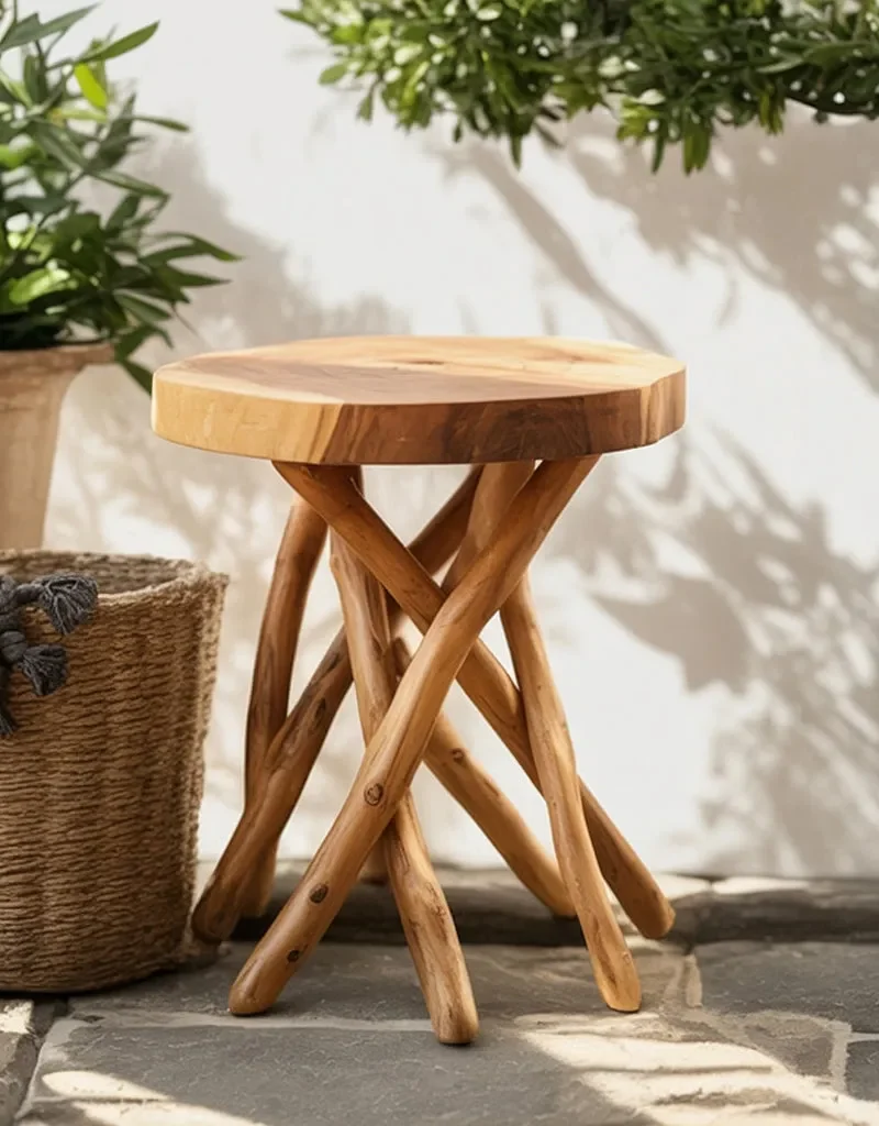 Rustic Wood End Table – Handcrafted Natural Driftwood Side Table, Boho Farmhouse Decor