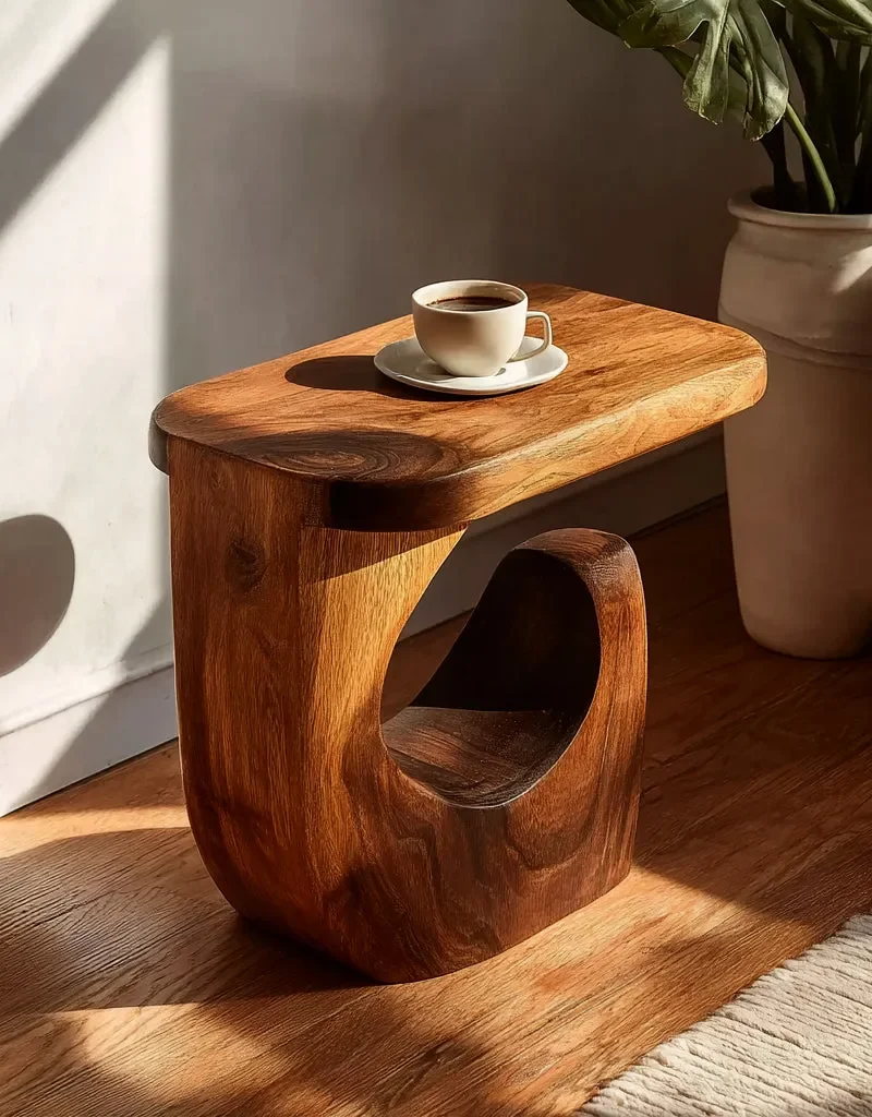 Handmade Round End Table – Rustic Solid Wood Side Table, Farmhouse Living Room Accent