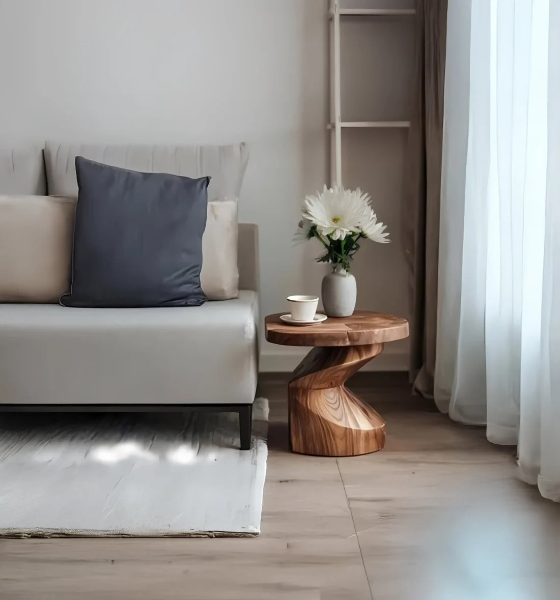 Handcrafted Solid Wood Spiral Side Table – Unique Sculptural End Table - Image 2