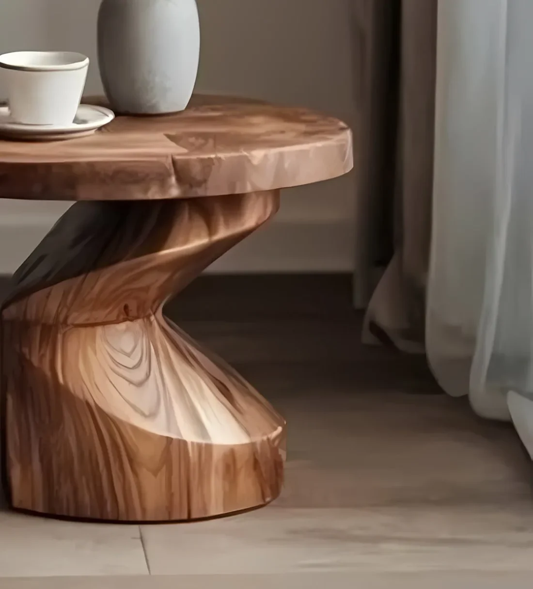 Handcrafted Solid Wood Spiral Side Table – Unique Sculptural End Table - Image 4