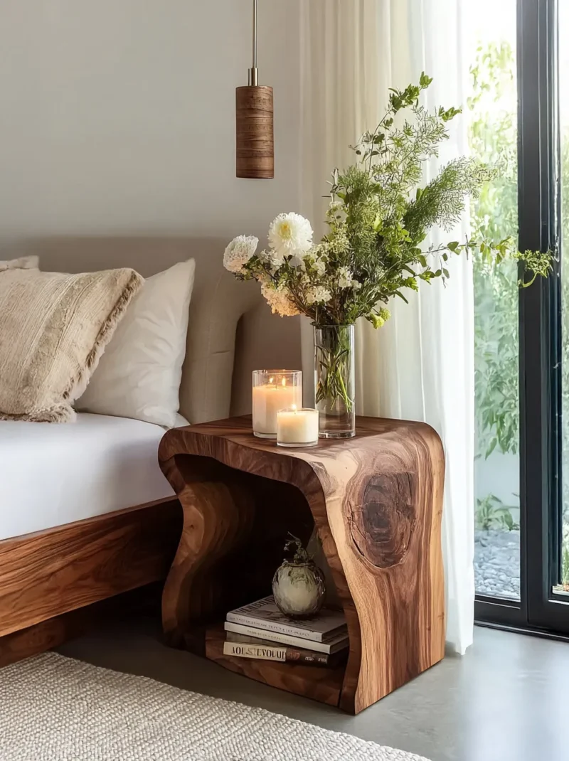 Live Edge End Table – Rustic Solid Wood End Table for Living Room