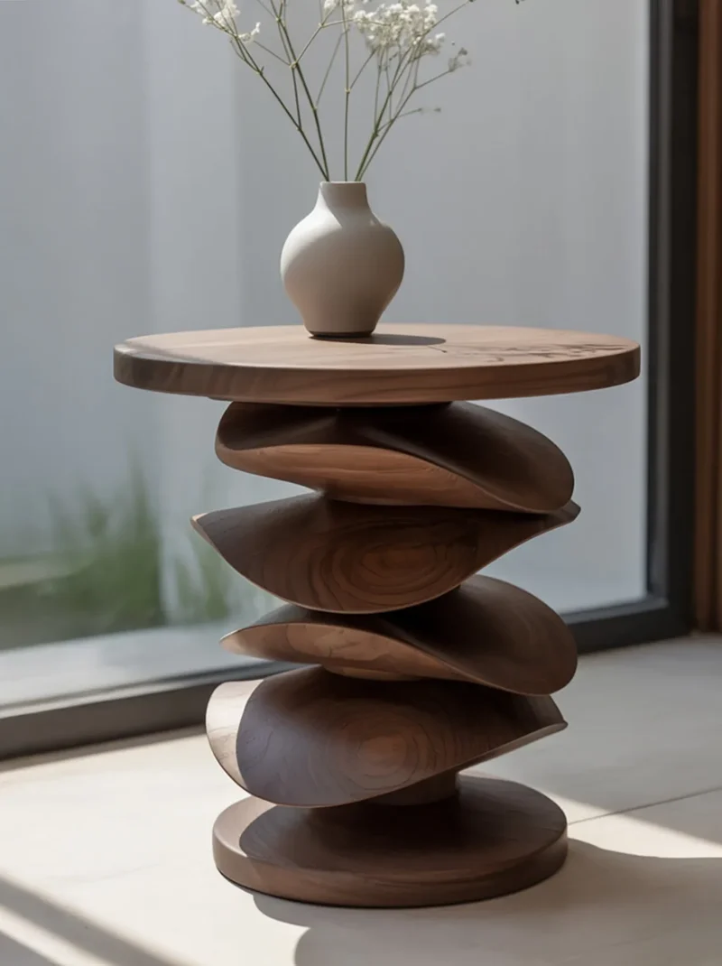 Solid Wood Sculptural Table – Handmade Japandi Style Coffee Table