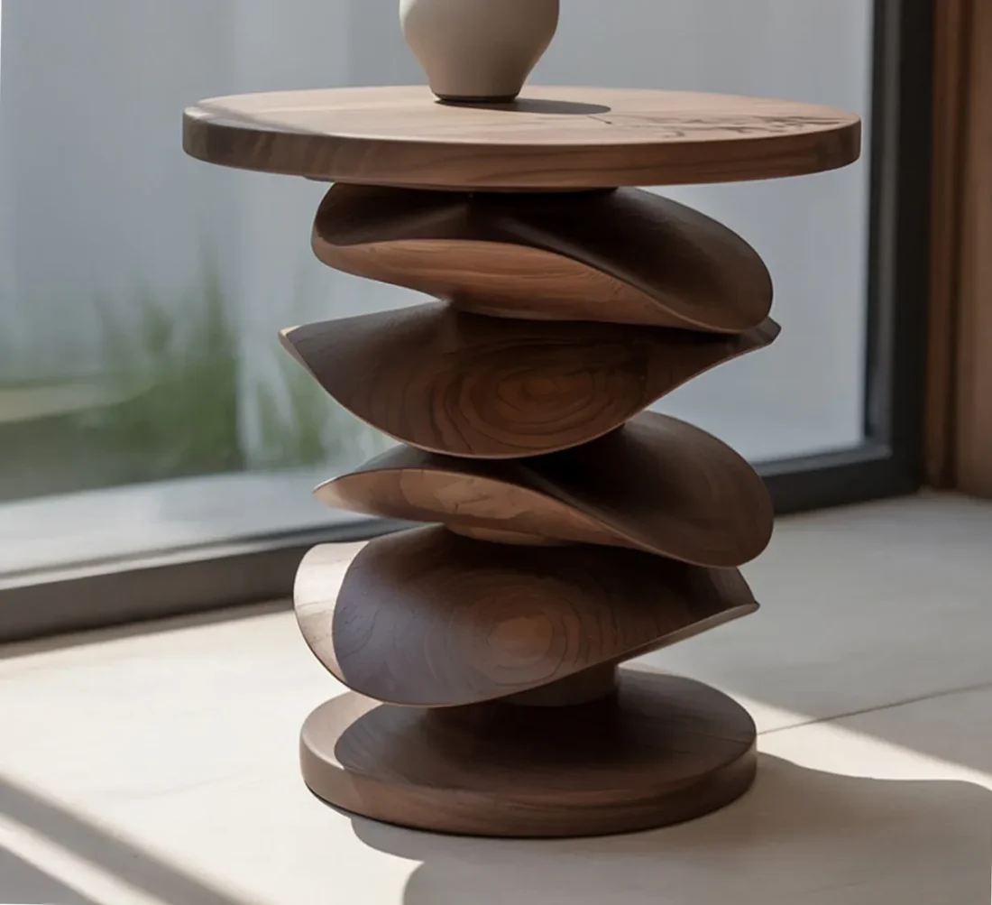 Solid Wood Sculptural Table – Handmade Japandi Style Coffee Table - Image 2