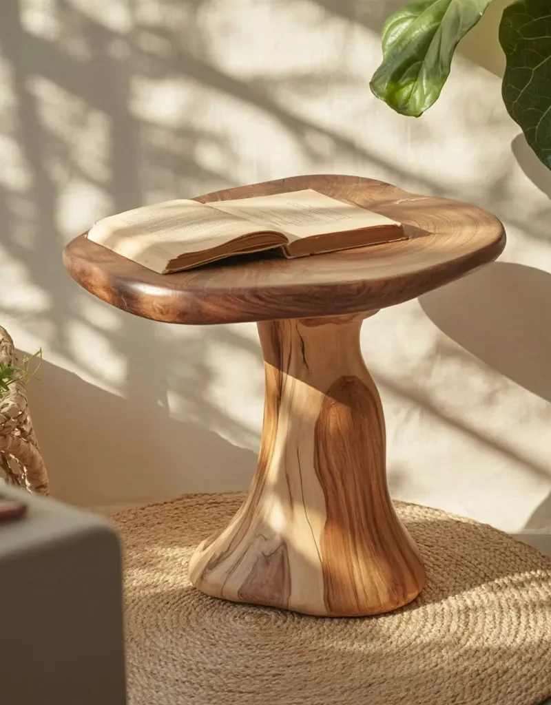 Farmhouse Wood Mushroom End Table For Livingroom