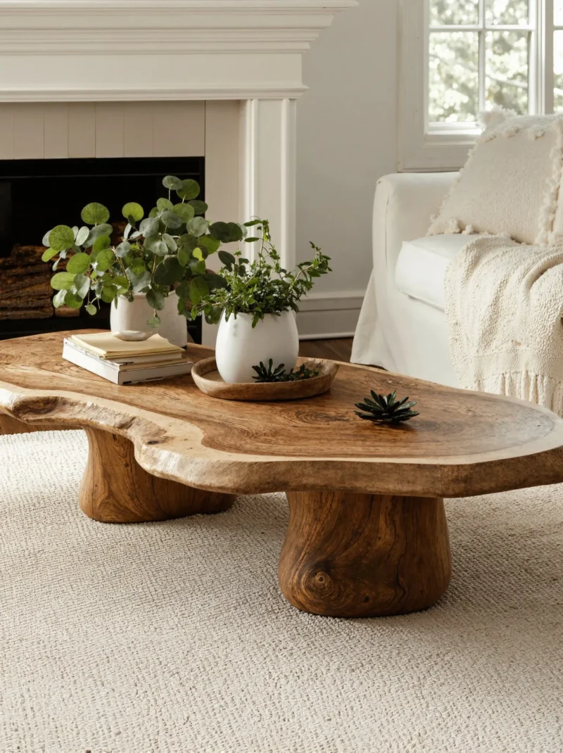 Modern Solid Wood Coffee Table Minimal Living Room