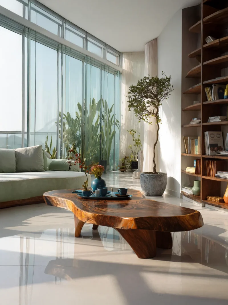 Mid Century Solid Wood Coffee Table Compact Living