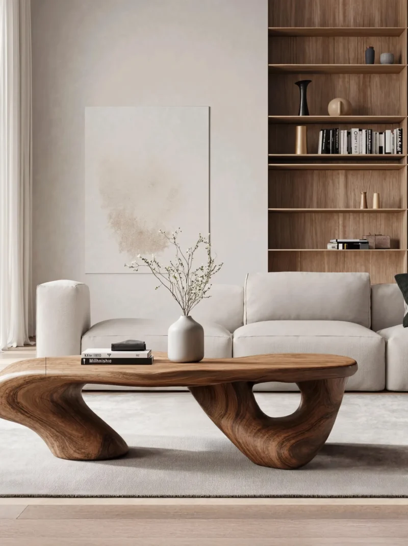 Low Solid Wood Coffee Table Functional Design