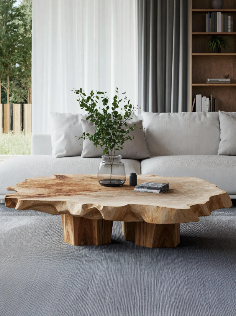 Handcrafted Solid Wood Coffee Table Artistic Living Room